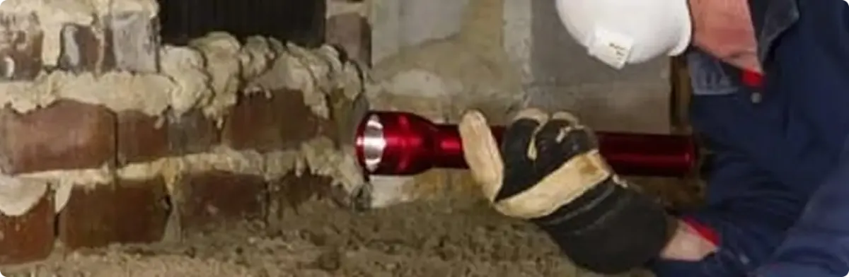 Pest control technician inspecting a crawl space for ant activity in Hazel Park, MI